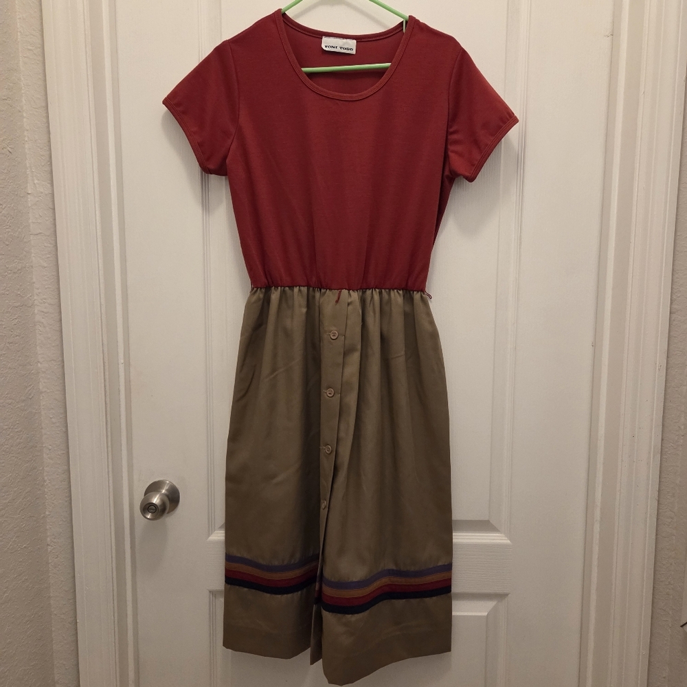 TONI TODD women's maxi dress NO SIZE poss Large L no belt rainbow trim